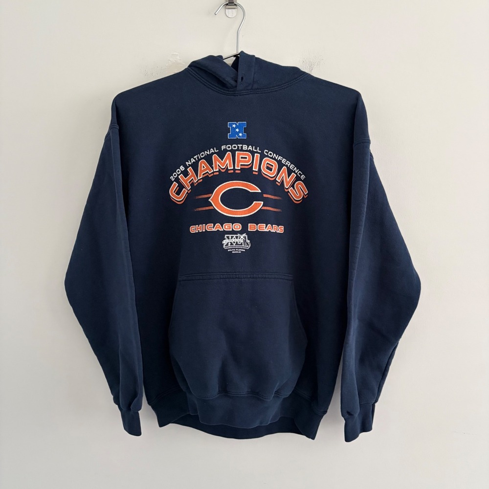 Gildan Ultra Blend 2006 NFC Champions Chicago Bears Navy Blue Hoodie Mens M